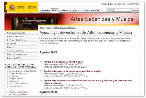 Ayudas económicas para danza y música, 2010